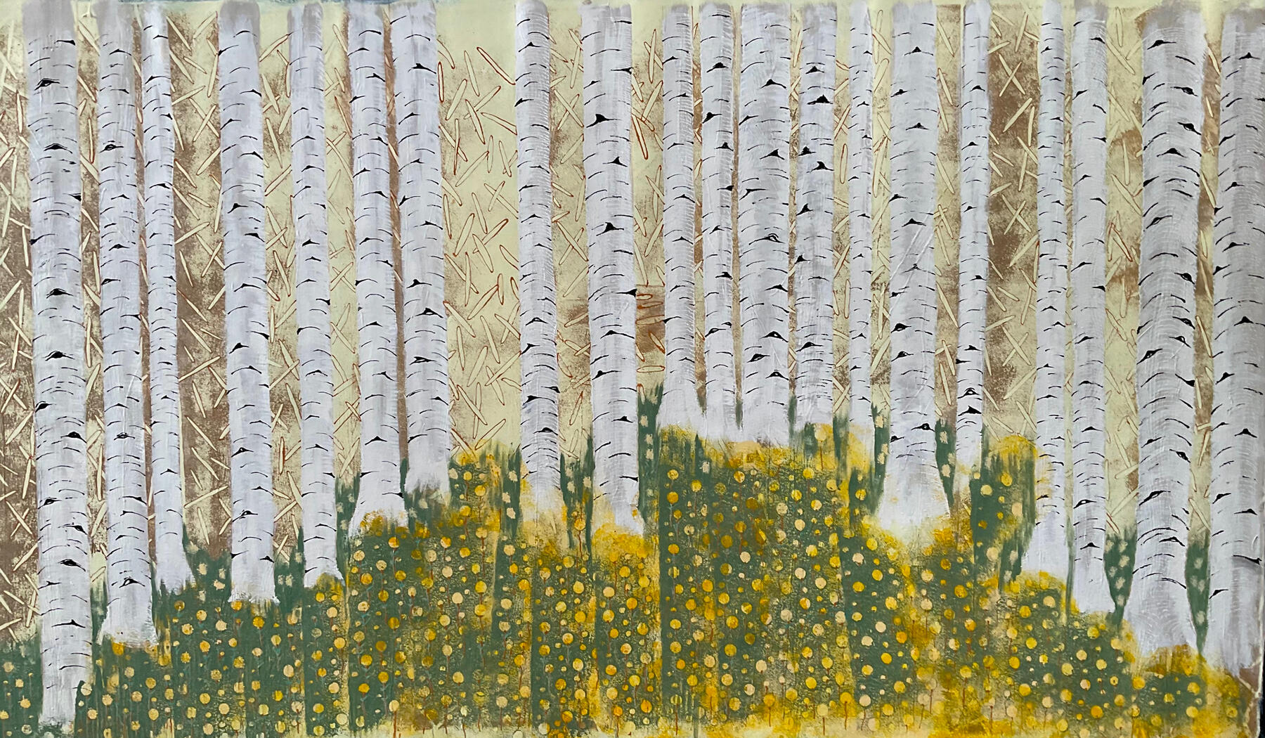 Whispering Birch Acrylic on Canvas 89x154 $1,150